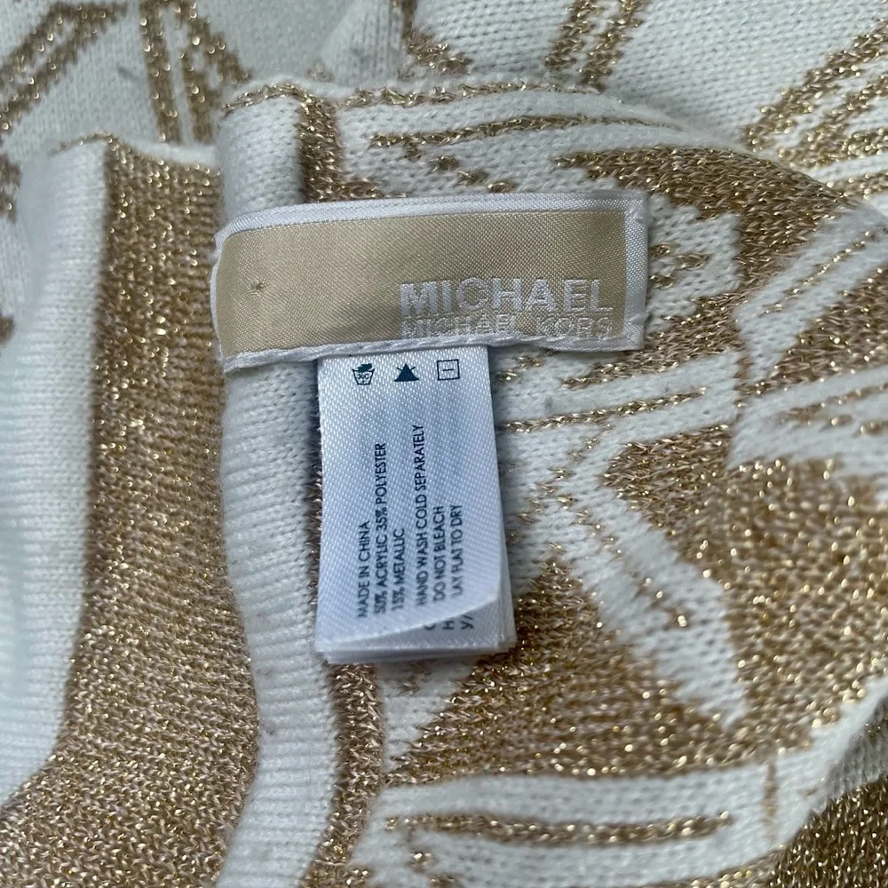 Michael Kors Beige and White Gold Logo Scarf 60 in L Gently Used - Picture 4 of 6